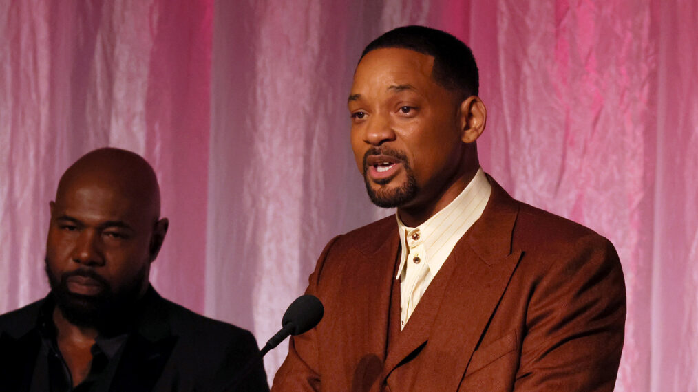 Honorees Antoine Fuqua and Will Smith accept The Beacon Award for 'Emancipation' onstage during the 14th Annual AAFCA Awards