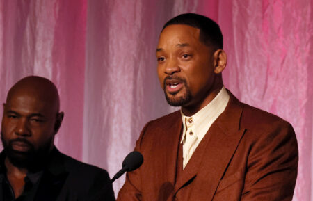 Honorees Antoine Fuqua and Will Smith accept The Beacon Award for 'Emancipation' onstage during the 14th Annual AAFCA Awards