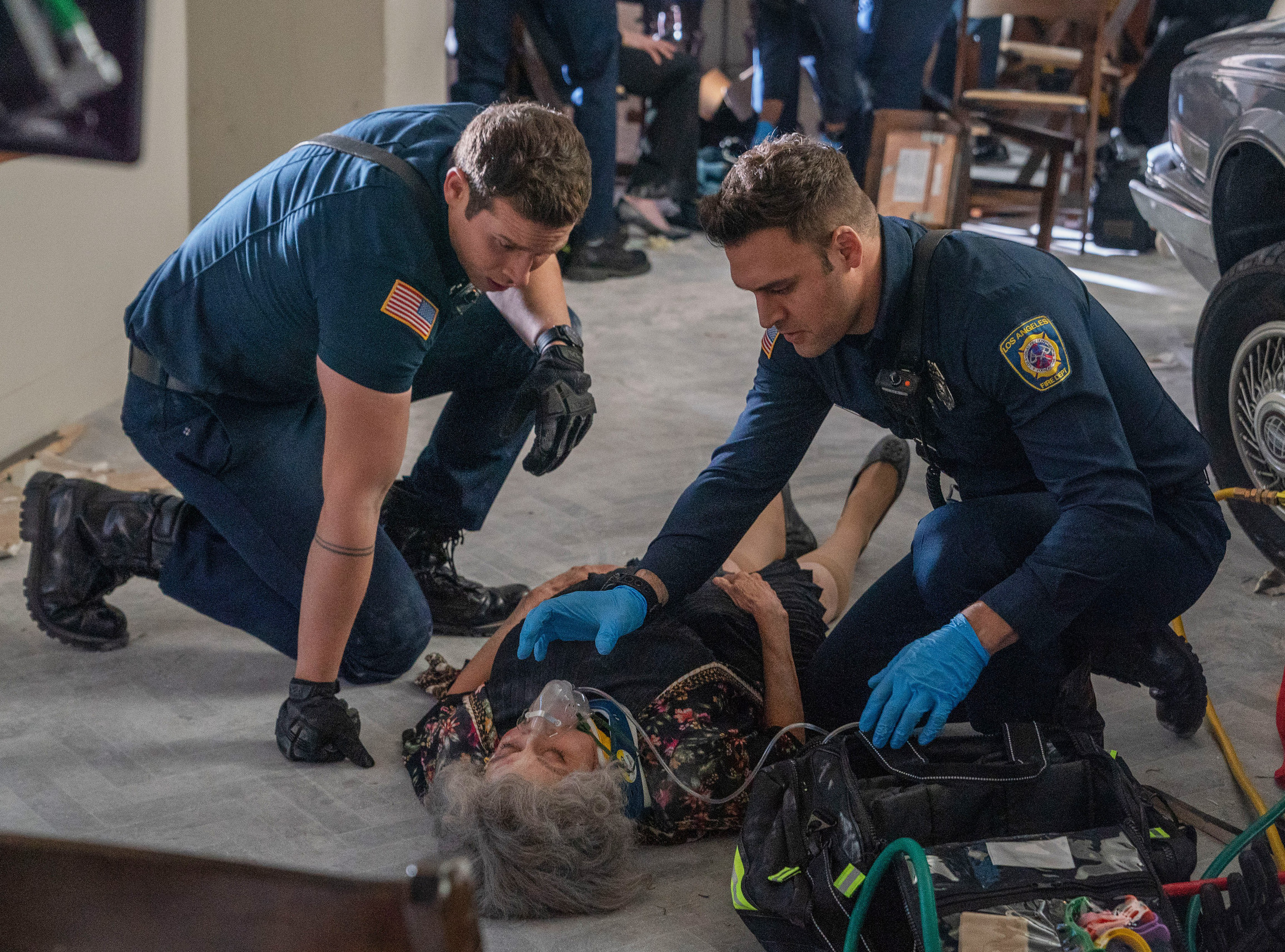 Oliver Stark and Ryan Guzman in '9-1-1'