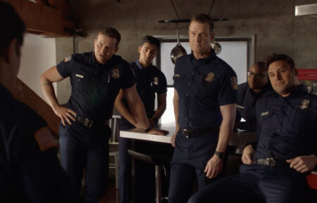 Oliver Stark, Anirudh Pisharody, Peter Krause, Aisha Hinds, and Ryan Guzman in '9-1-1'