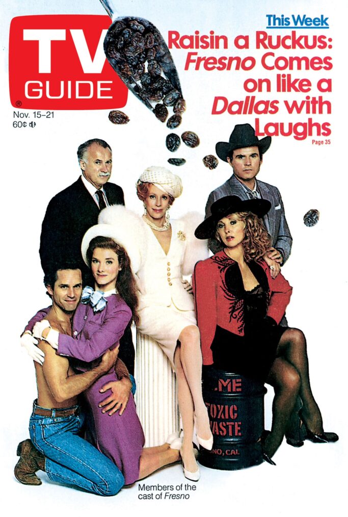 Fresno on the cover of TV Guide Magazine, November 15-21, 1986 - Gregory Harrison (kneeling), Valerie Mahaffey, Dabney Coleman, Carol Burnett, Teri Garr, Charles Grodin