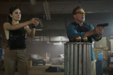 Monica Barbaro as Emma Brunner, Arnold Schwarzenegger as Luke Brunner in Fubar