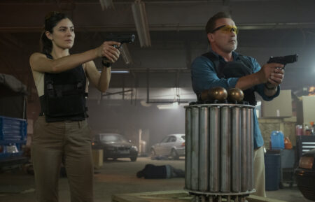 Monica Barbaro as Emma Brunner, Arnold Schwarzenegger as Luke Brunner in Fubar