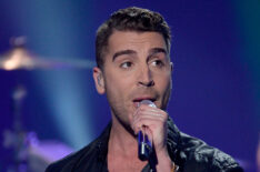 American Idol finalist Nick Fradiani performs onstage with Fallout Boy during 'American Idol' XIV Grand Final