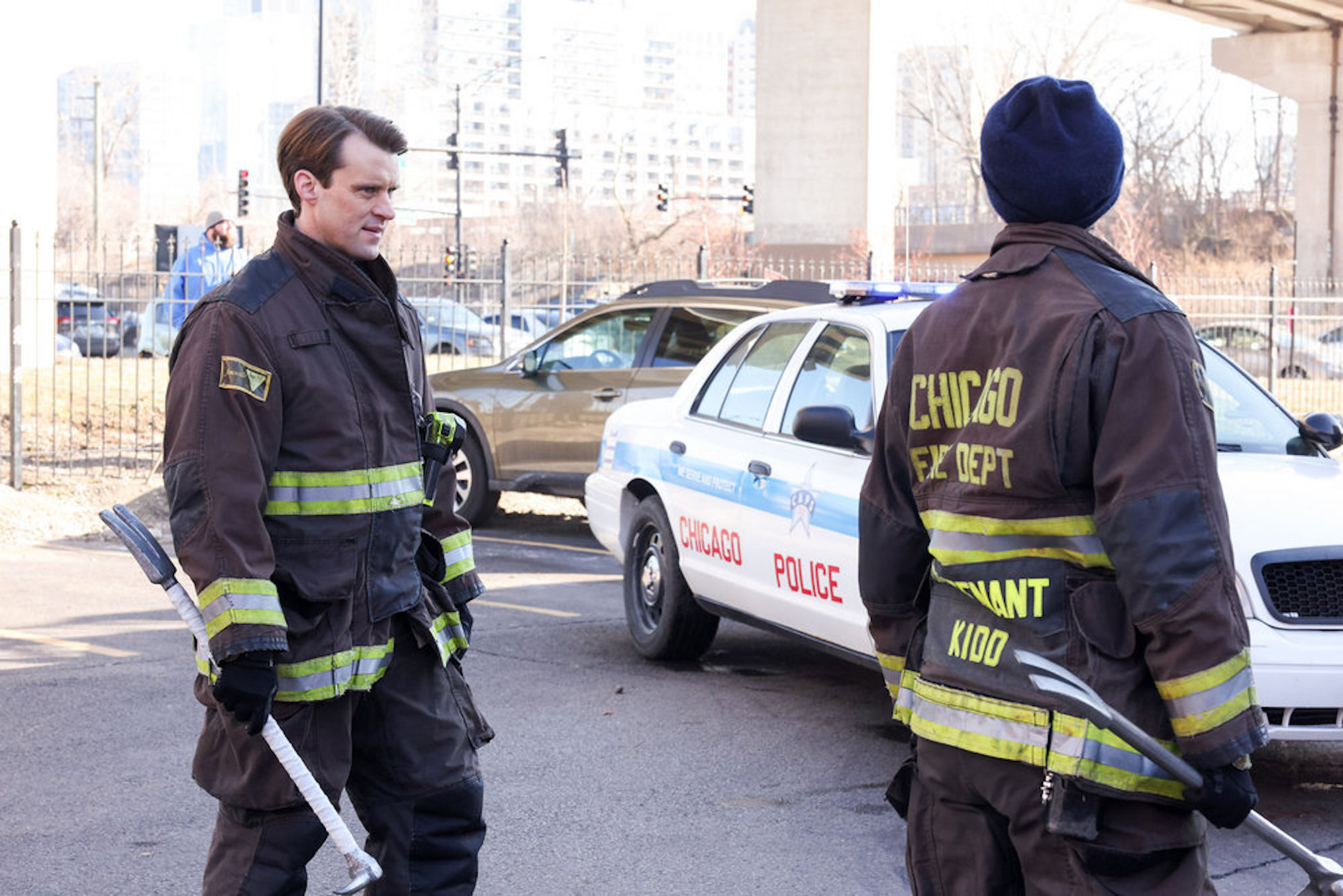 Jesse Spencer and Miranda Rae Mayo in 'Chicago Fire'