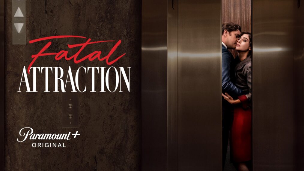 Lizzy Caplan and Joshua Jackson in key art for Paramount+'s 'Fatal Attraction'