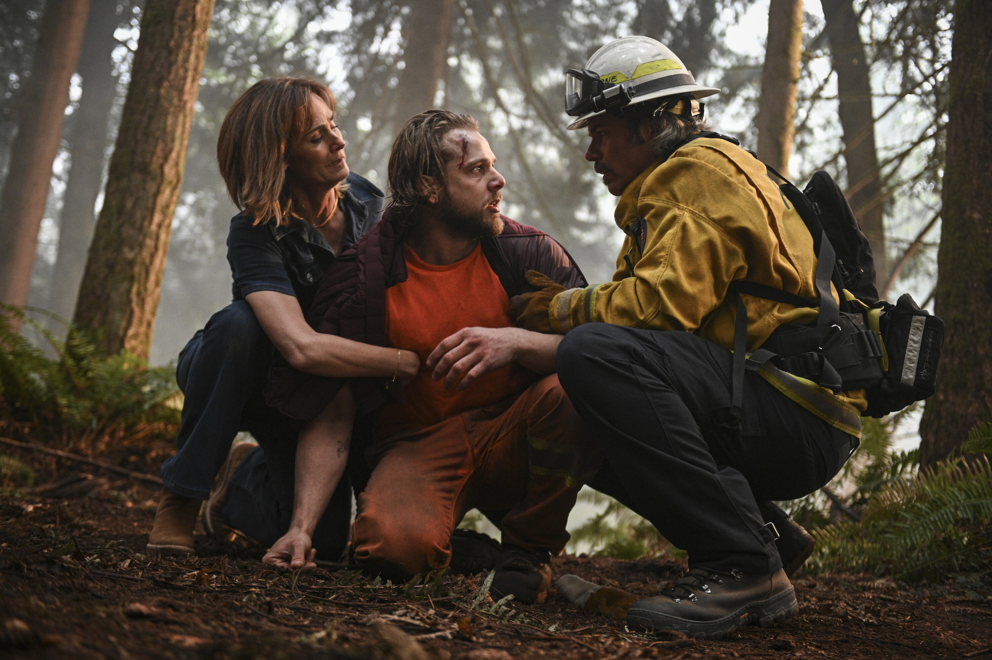 Diane Farr, Max Thieriot und Billy Burke in „Feuerland“