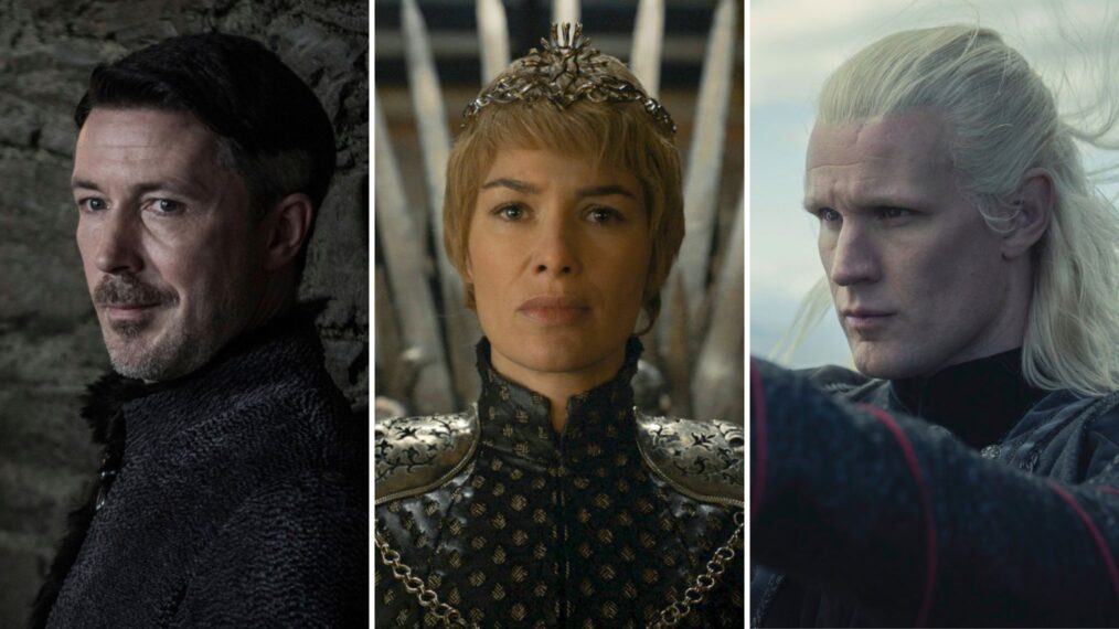 Aidan Gillen as Petyr Baelish and Lena Headey as Cersei Lannister on 'Game of Thrones,' Matt Smith as Daemon Targaryen on 'House of the Dragon'