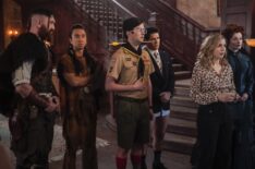 Devan Chandler Long, Roman Zaragoza, Richie Moriarty, Asher Grodman, Rose McIver, and Rebecca Wisocky in 'Ghosts' Season 2