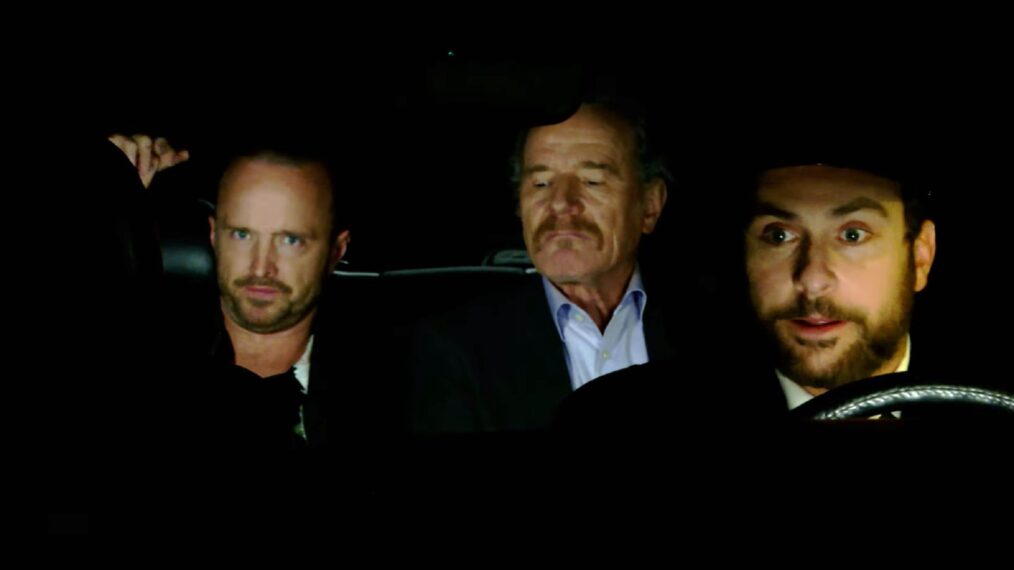 Aaron Paul, Bryan Cranston, and Charlie Day in 'It's Always Sunny in Philadelphia' Season 16