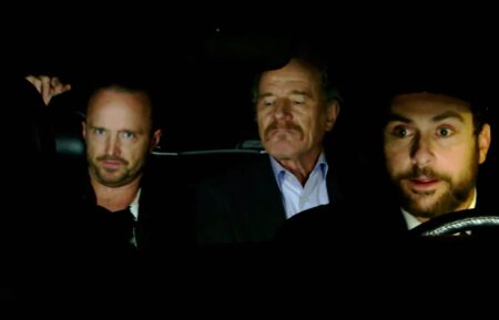 Aaron Paul, Bryan Cranston, and Charlie Day in 'It's Always Sunny in Philadelphia' Season 16