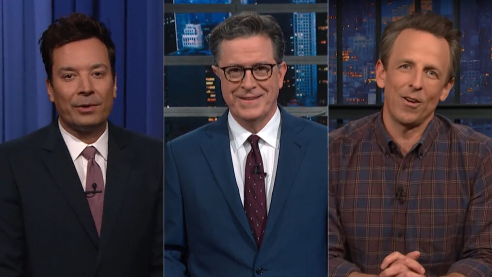 Jimmy Fallon, Stephen Colbert, and Seth Meyers