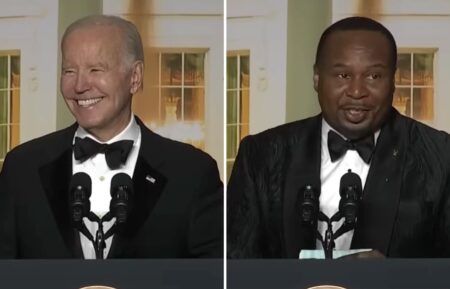 President Joe Biden and host Roy Wood Jr. at the 2023 White House Correspondents Association Dinner