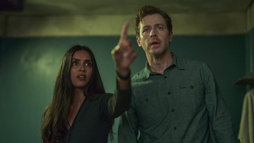 Parveen Kaur as Saanvhi Bahl and Josh Dallas as Ben Stone in 'Manifest'