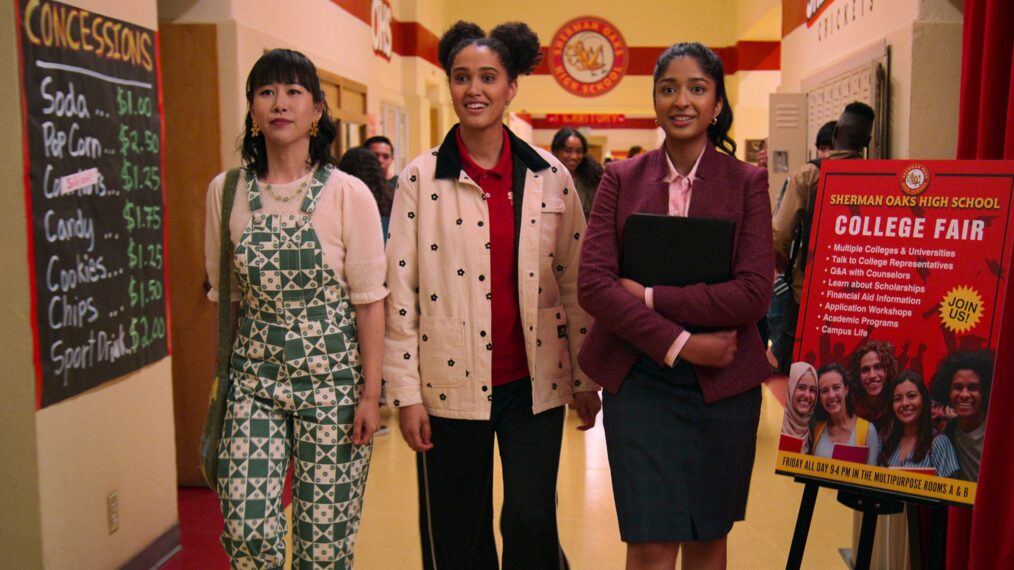 Ramona Young, Lee Rodriguez, and Maitreyi Ramakrishnan in 'Never Have I Ever' Season 4