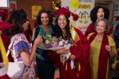 Richa Moorjani, Poorna Jagannathan, Maitreyi Ramakrishnan, Ranjita Chakavarty, and Lee Rodriguez in 'Never Have I Ever' Season 4