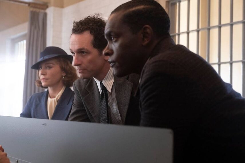 Chris Chalk, Matthew Rhys, and Juliet Rylance in the 'Perry Mason' Season 2