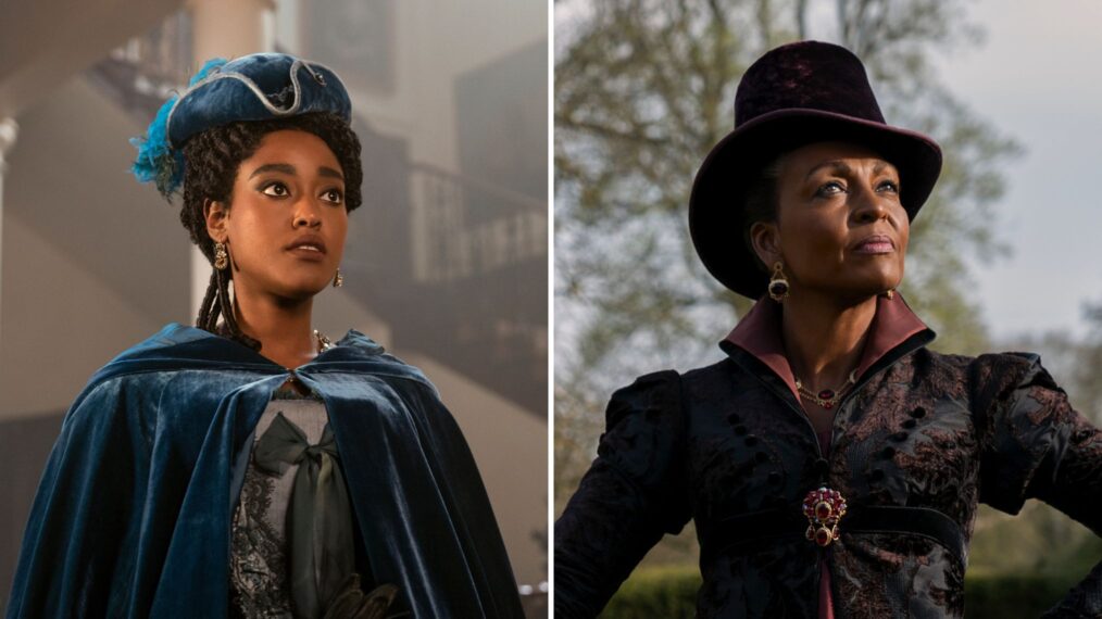 Arsema Thomas and Adjoa Andoh as Lady Agatha Danbury in 'Queen Charlotte'