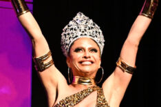 Sasha Colby celebrates on stage during RuPaul's Drag Race Finale Watch Party Event
