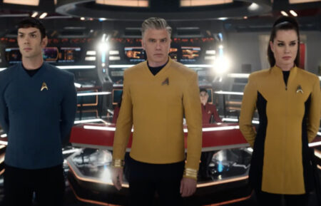 Ethan Peck, Anson Mount, and Rebecca Romijn in 'Star Trek: Strange New Worlds'