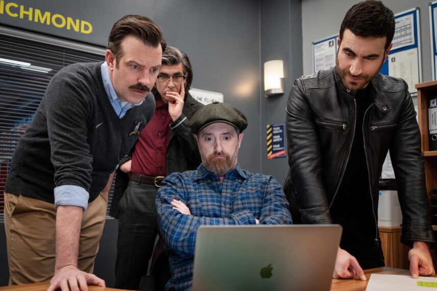 Jason Sudeikis, James Lance, Brendan Hunt, and Brett Goldstein in 'Ted Lasso' Season 3