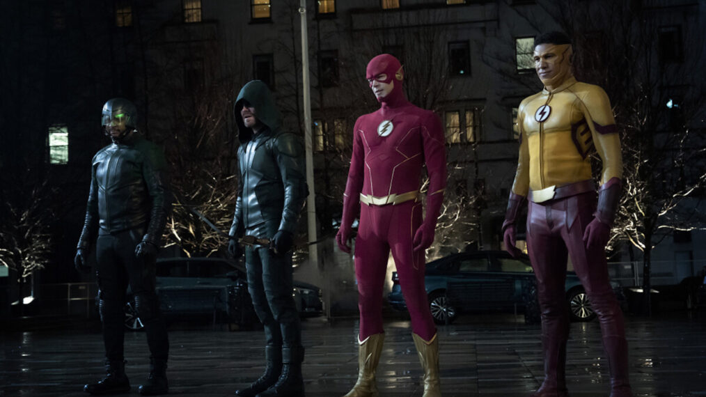 David Ramsey, Stephen Amell, Grant Gustin, and Keiynan Lonsdale in 'The Flash'
