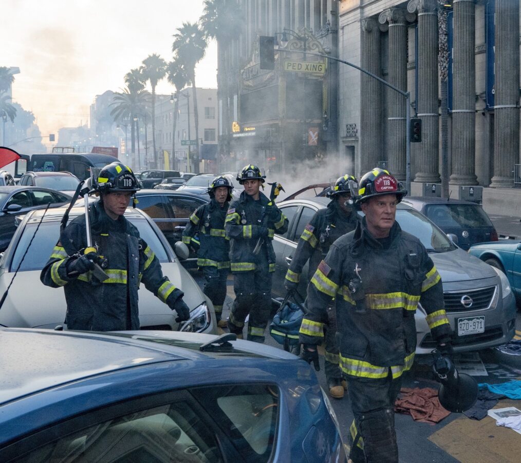 Oliver Stark, Kenneth Choi, Ryan Guzman, Aisha Hinds, and Peter Krause in '9-1-1'