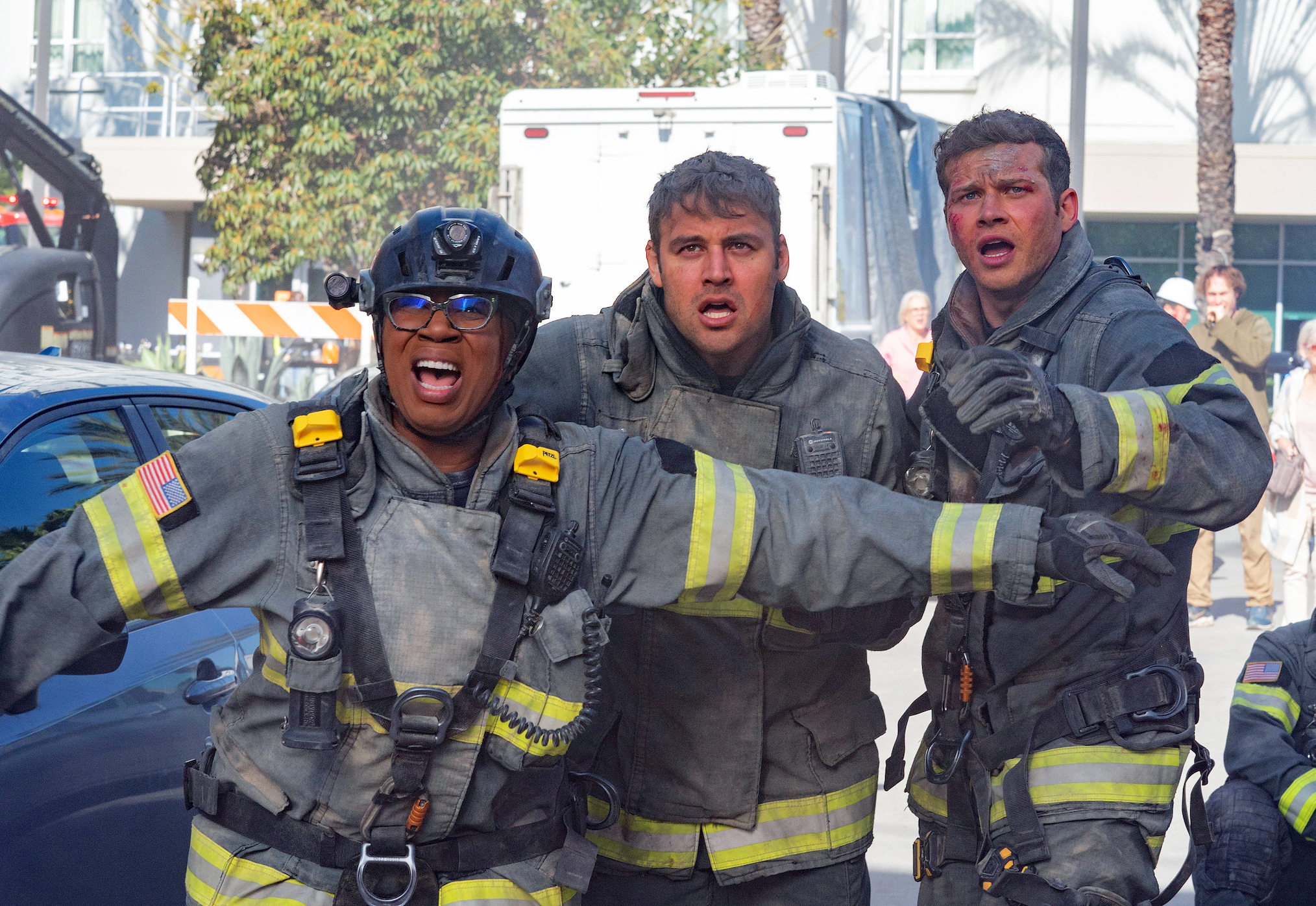 Aisha Hinds, Ryan Guzman, and Oliver Stark in '9-1-1'