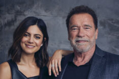 Monica Barbaro and Arnold Schwarzenegger at the 'FUBAR' shoot