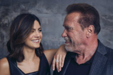 Monica Barbaro and Arnold Schwarzenegger at the 'FUBAR' shoot