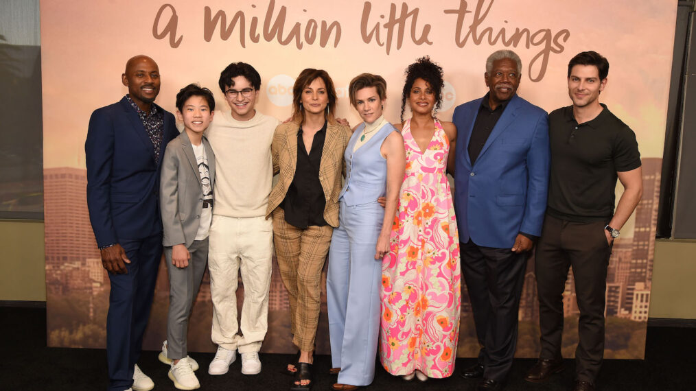 Romany Malco, Tristan Byon, Chance Hurstfield, Stephanie Szostak, Cameron Esposito, Christina Moses, Lou Beatty Jr., and David Giuntoli at 'A Million Little Things' finale celebration