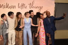 Tristan Byon, Chance Hurstfield, Stephanie Szostak, Cameron Esposito, David Giuntoli, Christina Moses, and Romany Malco at 'A Million Little Things' finale celebration