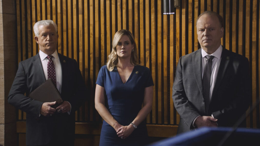 Gregory Jbara, Abigail Hawk, and Robert Clohessy in 'Blue Bloods'