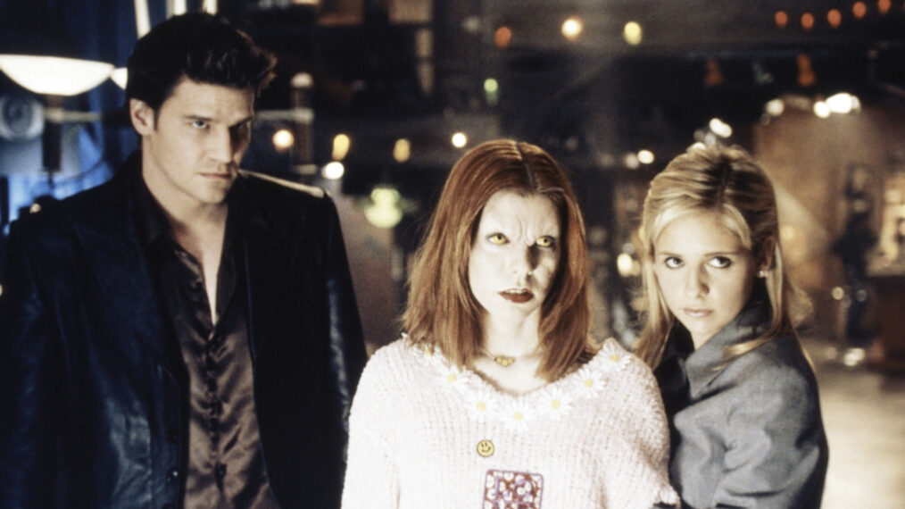 David Boreanaz as Angel, Alyson Hannigan as Willow, and Sarah Michelle Gellar as Buffy in 'Buffy the Vampire Slayer'