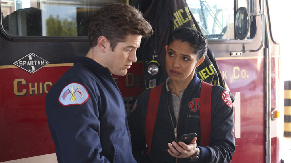 Jake Lockett as Carver, Miranda Rae Mayo as Stella Kidd in 'Chicago Fire' - Season 11 - 'Red Waterfall'