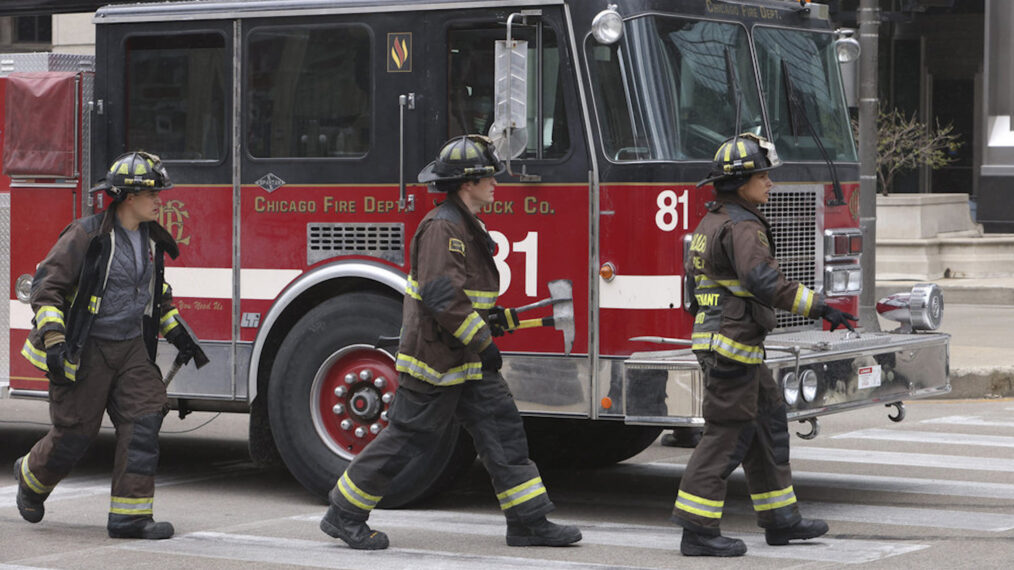 Alberto Rosende, Jake Lockett, and Miranda Rae Mayo in 'Chicago Fire'