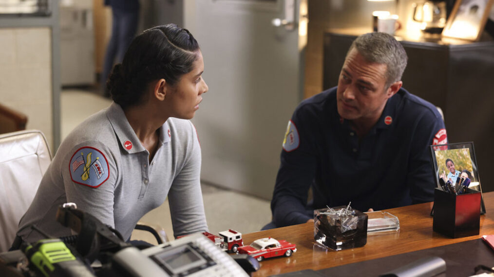 Miranda Rae Mayo and Taylor Kinney in 'Chicago Fire'
