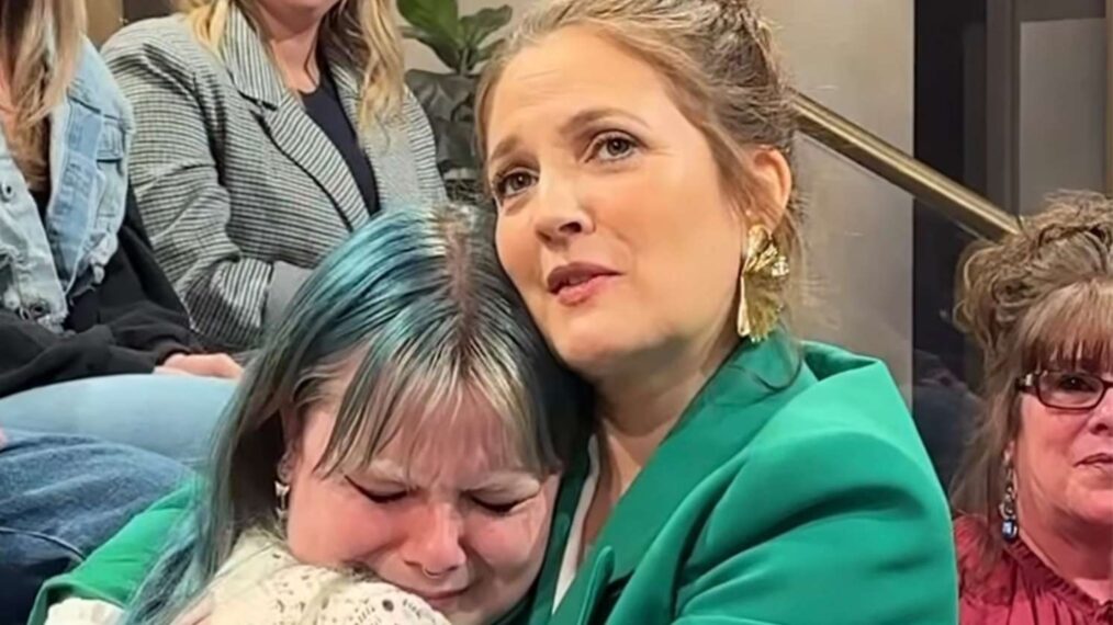 Drew Barrymore comforts a fan during The Drew Barrymore Show