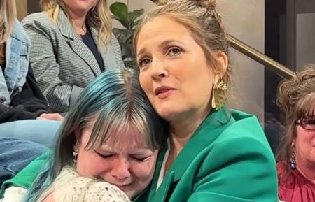 Drew Barrymore comforts a fan during The Drew Barrymore Show