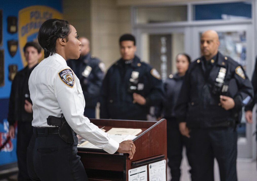Amanda Warren as Regina Haywood, Lavel Schley as Officer Andre Bentley, and Ruben Santiago-Hudson as Officer Marvin Sanford in 'East New York'