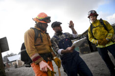 Max Thieriot, David Gould, and Kevin Alejandro behind the scenes of 'Fire Country'