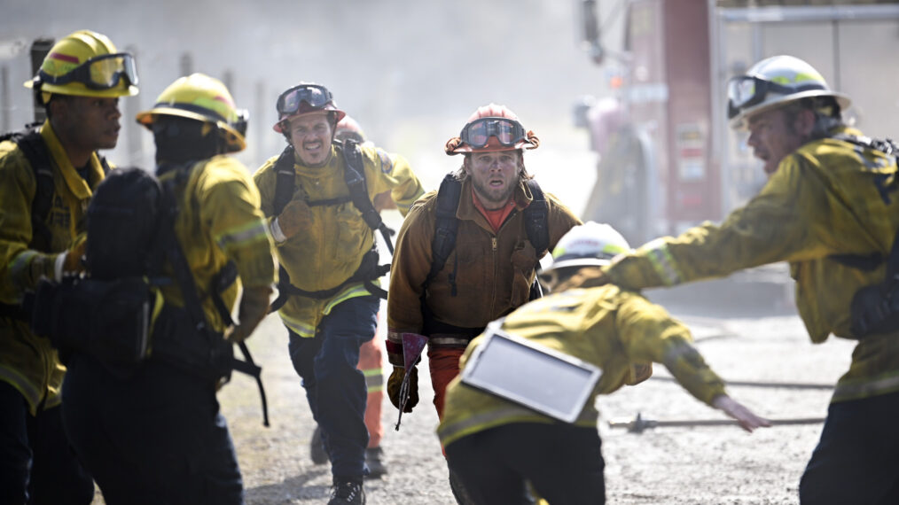 Jordan Calloway, Kevin Alejandro, Max Thieriot, Diane Farr, and Billy Burke in 'Fire Country'