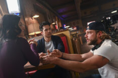 Stephanie Arcila, Max Thieriot, and Kanoa Goo behind the scenes of 'Fire Country'