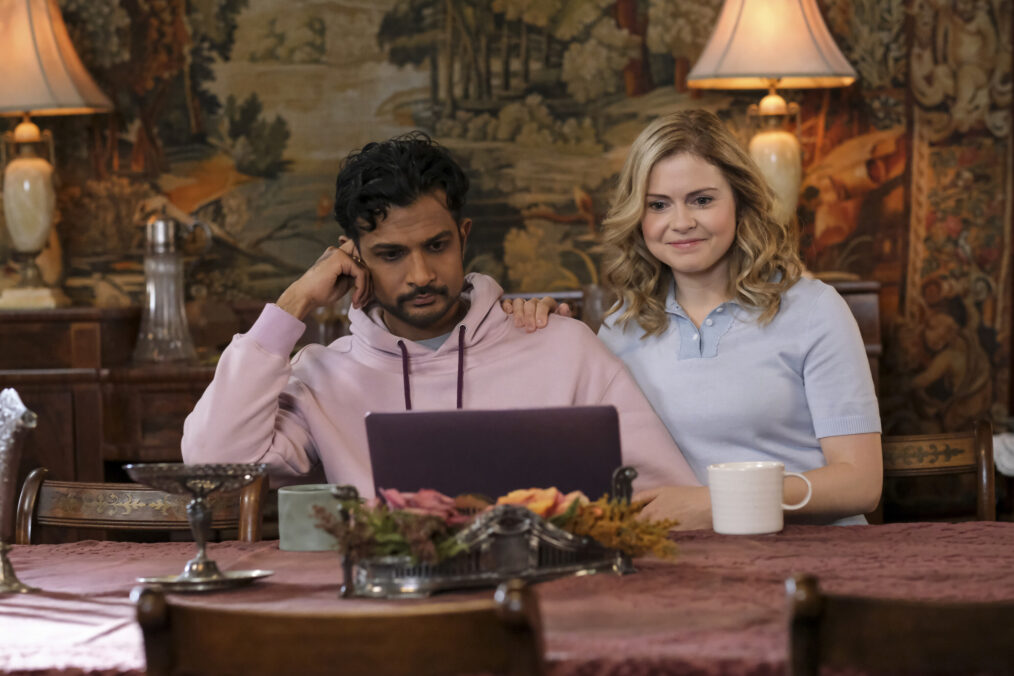 Utkarsh Ambudkar and Rose McIver in 'Ghosts' Season 2