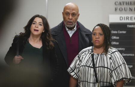 Caterina Scorsone, James Pickens Jr., and Chandra Wilson in 'Grey's Anatomy'