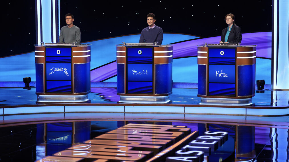 James Holzhauer, Matt Amodio & Mattea Roach compete in the 'Jeopardy! Masters' final on May 24, 2023