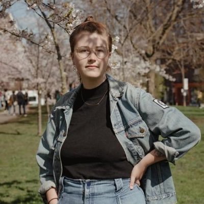 Mattea Roach in father's denim jacket