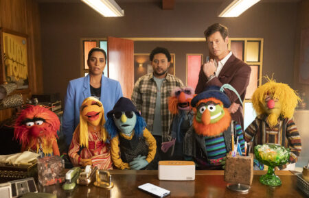 Lilly Singh, Tahj Mowry, and Anders Holm in 'The Muppets Mayhem'