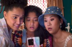 Lee Rodriguez, Maitreyi Ramakrishnan, and Ramona Young in 'Never Have I Ever' Season 4