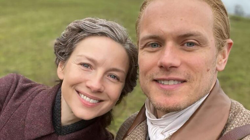 Caitriona Balfe and Sam Heughan behind the scenes of 'Outlander'